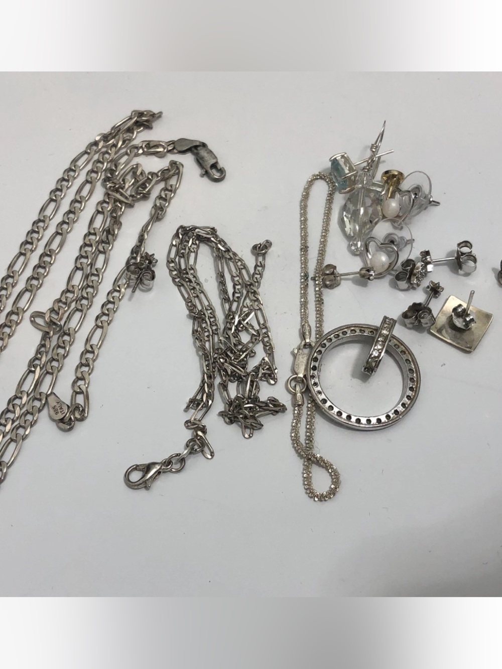 925 Sterling Silver Two Tone w/stones(untested )scrap